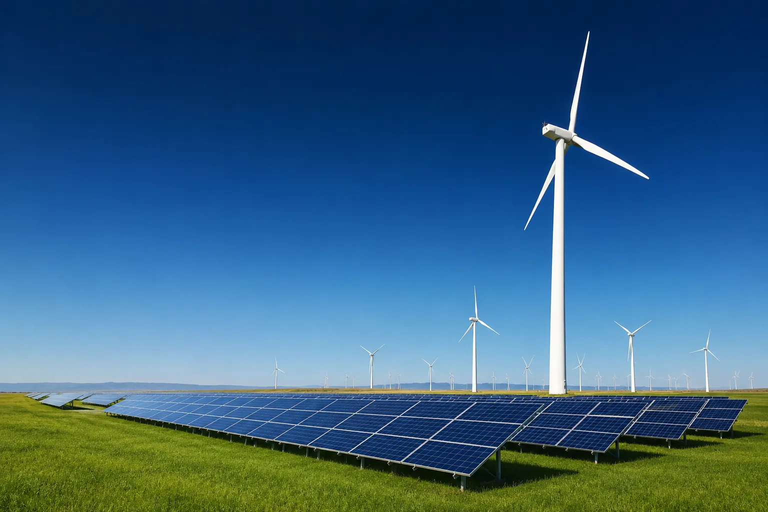 The background image shows windmills in a lush field