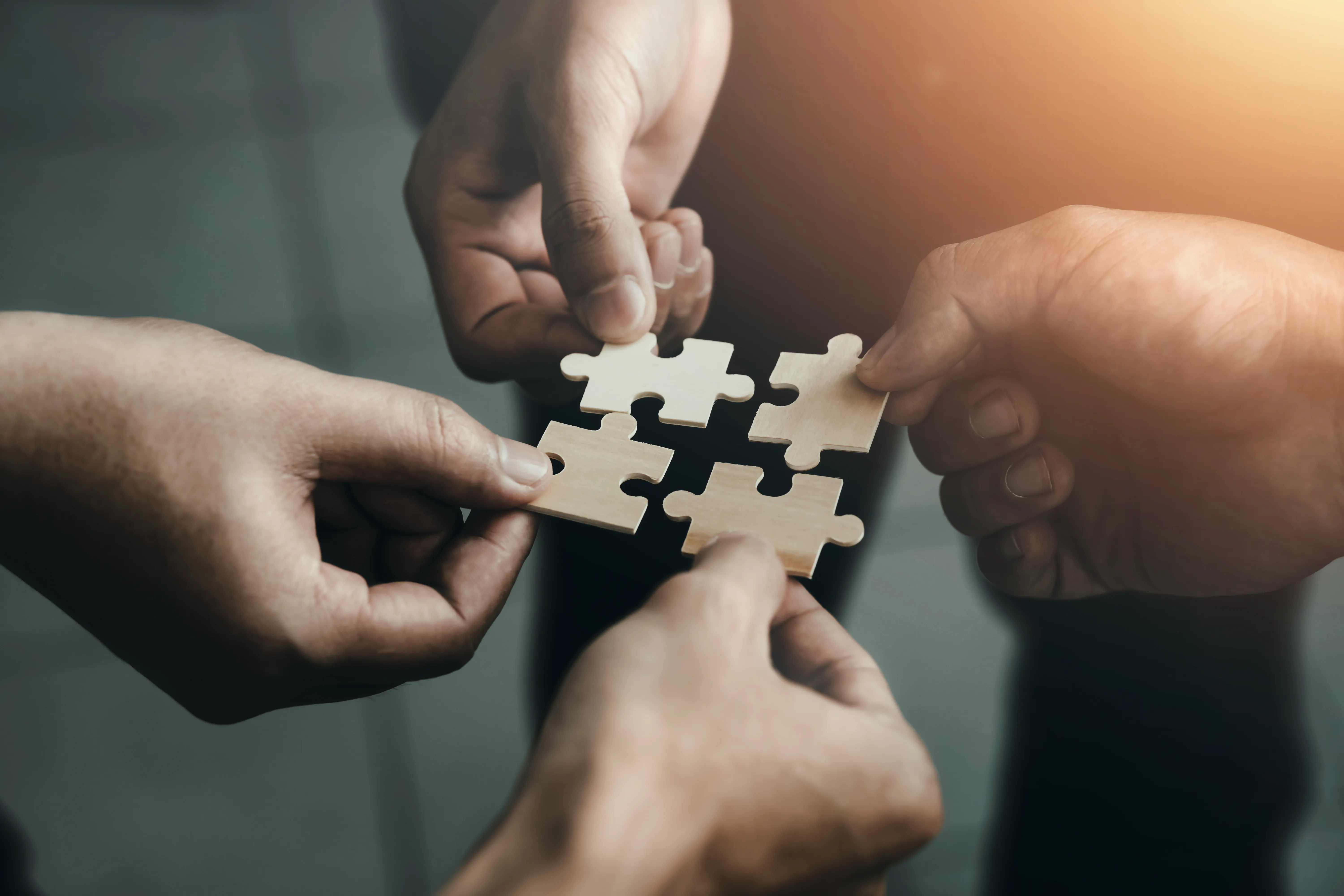 Collaborative development image shown using multiple puzzle pieces